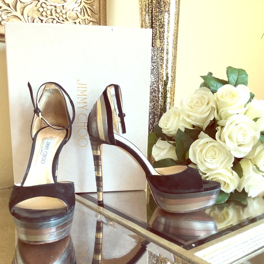 Jimmy Choo Black Max Platform Open Toe Sz 38.5